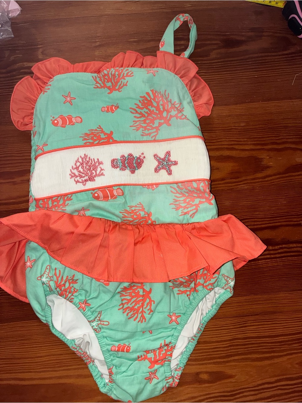Girls' Coral & Mint Ruffled One-Piece Swimsuit - old inventory- READ
